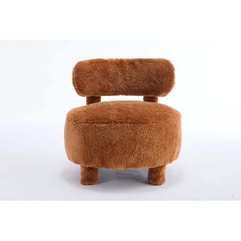 Fauteuil de chambre rembourré en fourrure kaki avec dossier incurvé et pieds solides pour un espace de vie principal - rembourrage en mousse confortable, construction, entretien simple, structure en bois à oreilles sans accoudoirs facile à assembler