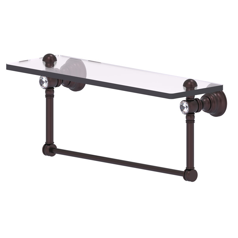 Freyja Glass Bracket Shelf with Towel Bar, 5.54" H x 22" W x 7" D, Antique Bronze