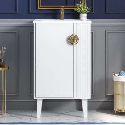 Meuble-lavabo autoportant avec lavabo en céramique intégré et porte à fermeture en douceur