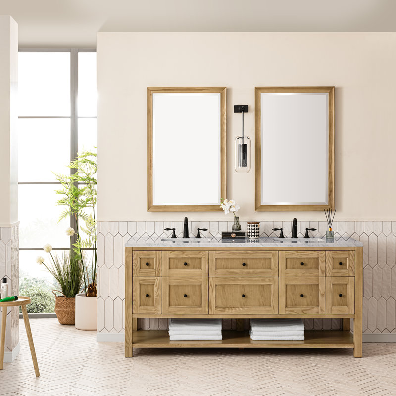 Breckenridge 72'' W Double Vanity, Light Natural Oak, Carrara White, 8" Widespread