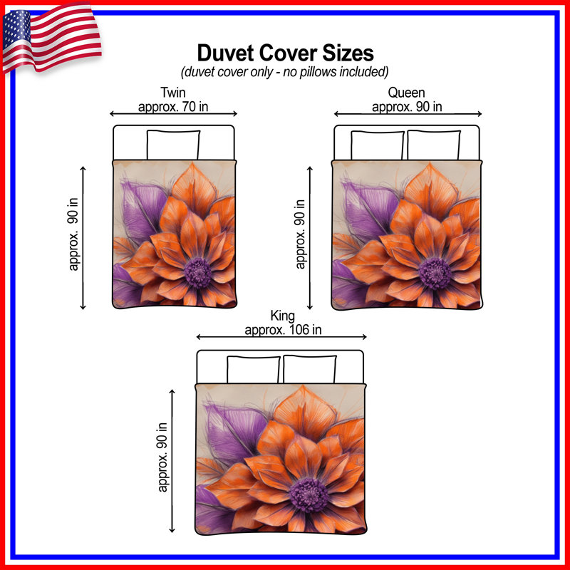 Housses de couette orange, mauve, dahlia, Lit simple
