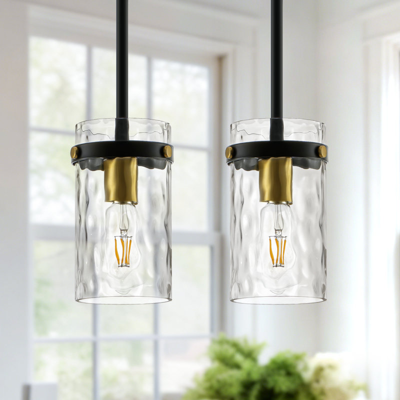 Ensemble de 2 luminaires suspendus en verre de style industriel moderne (1 lumière, 13 cm) pour îlot de cuisine ou au-dessus d'un évier.
