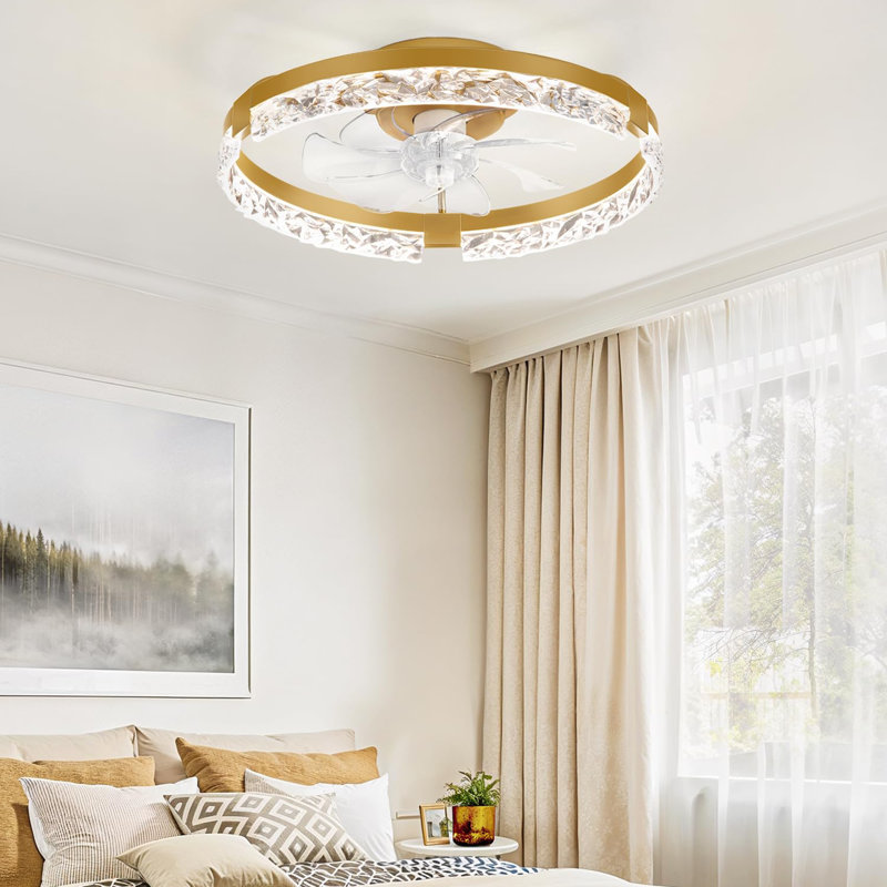 Ventilateurs de plafond à profil bas de 20 pouces avec lumières et télécommande, Doré