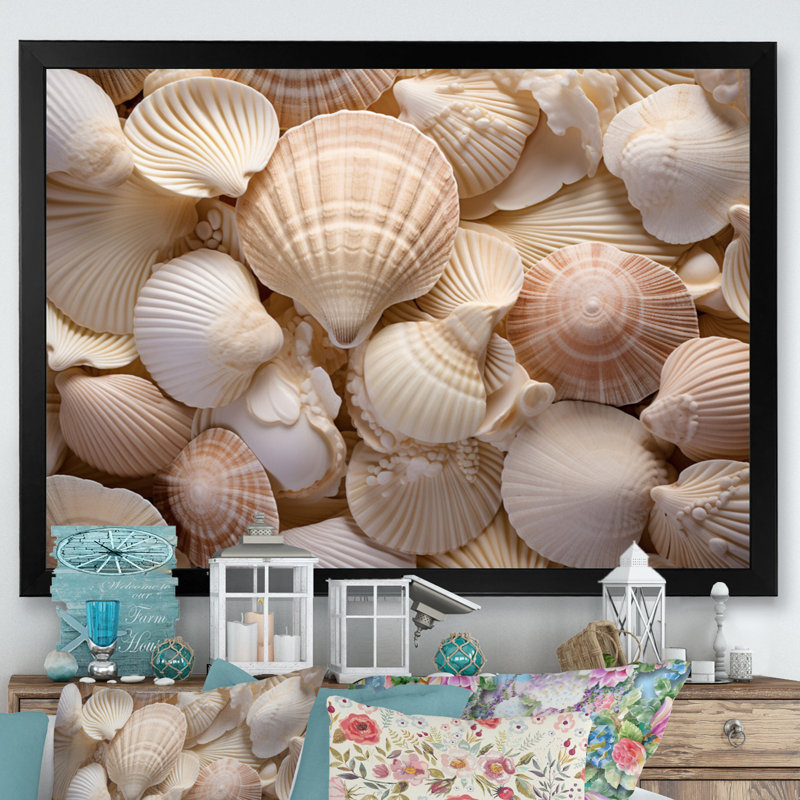 Beige palourde, coquillage, symphonie I - impression, H 12 po x l 20 po x P 1 po, Cadre photo noir