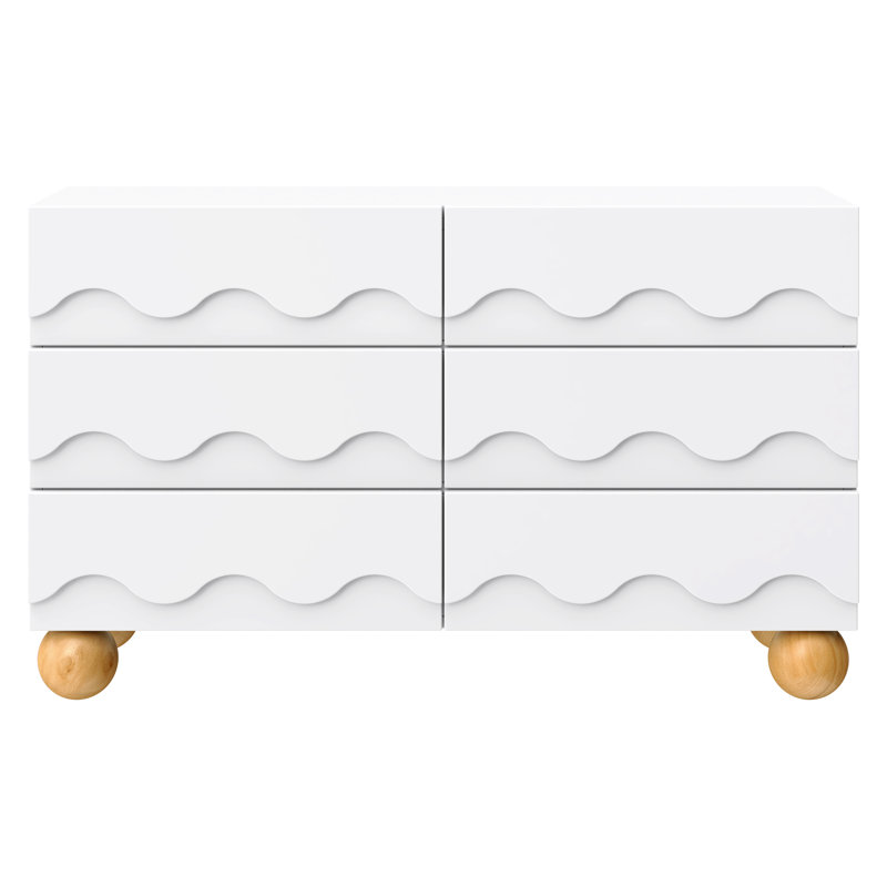 Lido Wave 6-Drawer Wide Assembled Dresser (56"), White/Honey