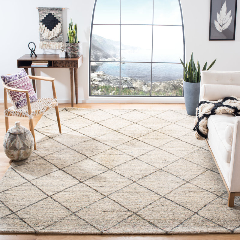 Tapis ivoire en laine touffeté à la main Moniz, Rectangle 10 pi x 14 pi