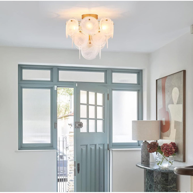 4-Light Flush Mount Glass Ceiling Light, Modern Vintage Style for Entryway, Kitchen, Bathroom - Farmhouse Decor, ‎Gold