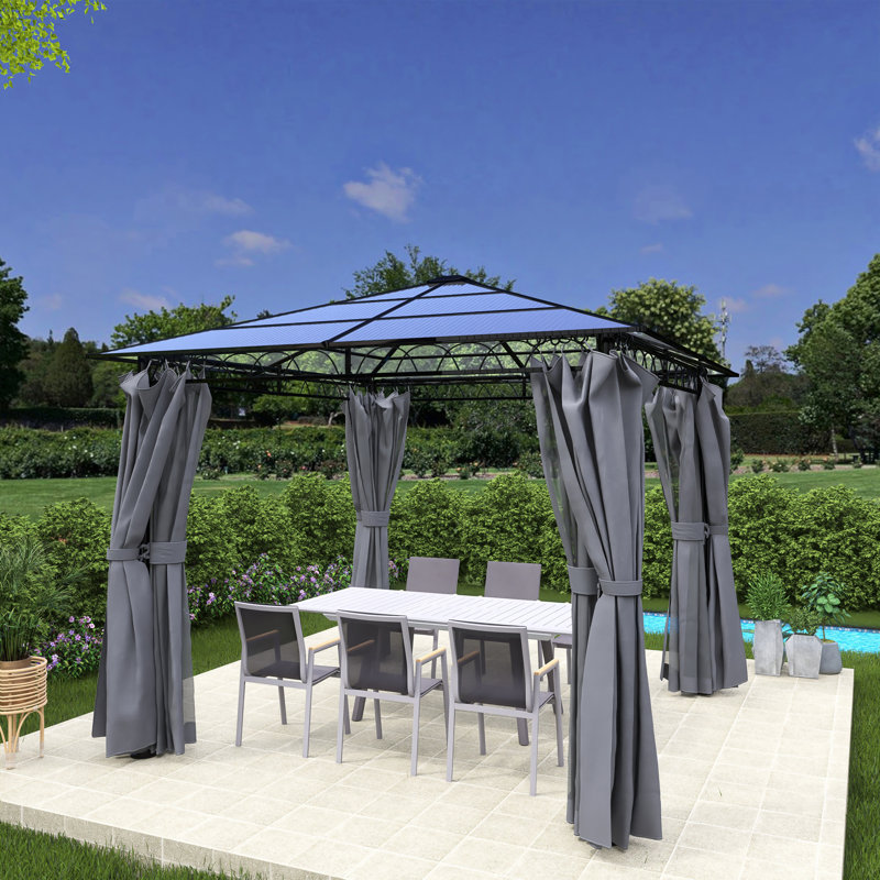 10 pi. L 10 pi. D Pavillon de jardin à toit rigide en aluminium avec toit en polycarbonate, Gris