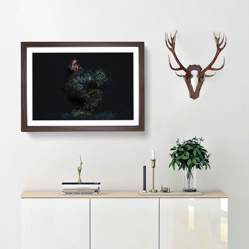 Black Rooster in Abstract - Picture Frame Graphic Art Print, Walnut Framed, 27cm H x 36cm W x 2cm D
