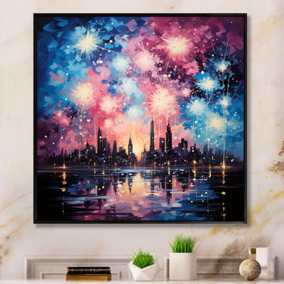 Feux d'artifice bleu et rose Brilliance City - Art mural d'artifice