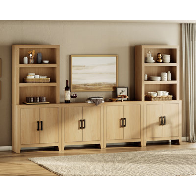 Modular Kitchen Pantry With 4 Doors, 74.2" Tall Wood Open Storage Cupboard, Farmhouse Pantry Cabinet With Adjustable Shelf For Dining Room, Living Room, Oak