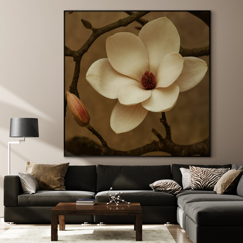 Très grande reproduction d'art sur toile - Fleur, art floral moderne, décoration pour le salon ou la chambre à coucher - «Assemblage requis du cadre (cadre non fini)»