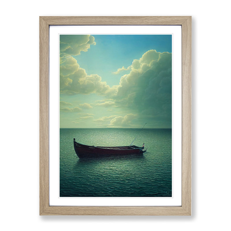 Boat Under The Clouds - Print, 64cm H x 46cm W x 2cm D, Oak, Oak Framed