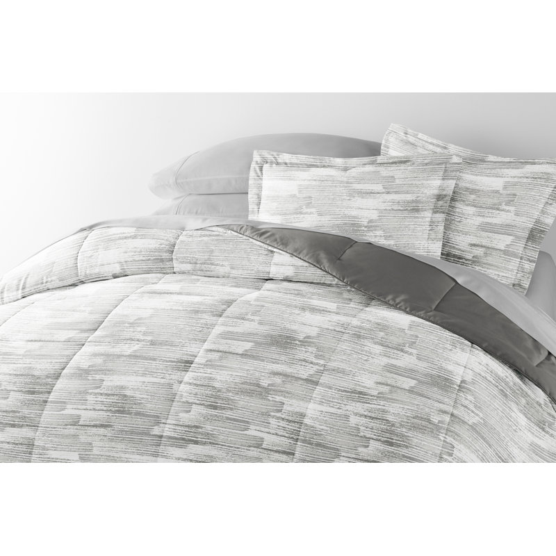 Twin Gray Textured Stripe Microfiber Bed in a Bag Set