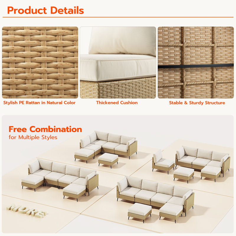 Zahro 6 - Person Outdoor Sectional Seating Group with Cushions