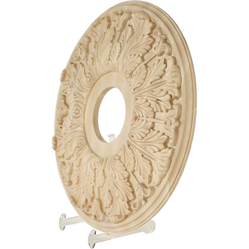 16 po x 3 7/8 po x P 1 1/8 po, médaillon de plafond florentin sculpté, chêne rouge (convient aux auvents jusqu'à 5 3/8 po)