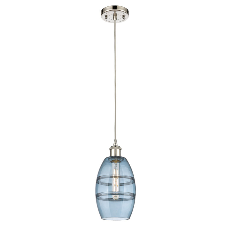 Luminaire suspendu 1 lumière Absalat, H 8,13 po x l 5,88 po x P 5,88 po, Bleu princesse, Nickel poli