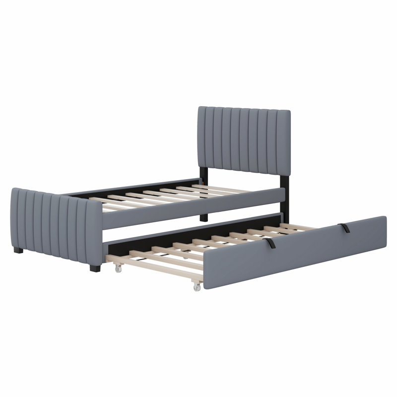Lit plateforme tapissier avec lit gigogne, Gris
