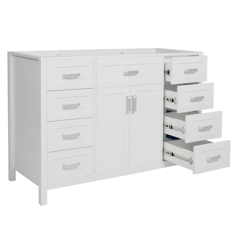 Veyra 47" Bathroom Vanity Base Only With 2 Doors, 8 Soft-Close Drawers And Adjustable Feet (Sink Not Included), White