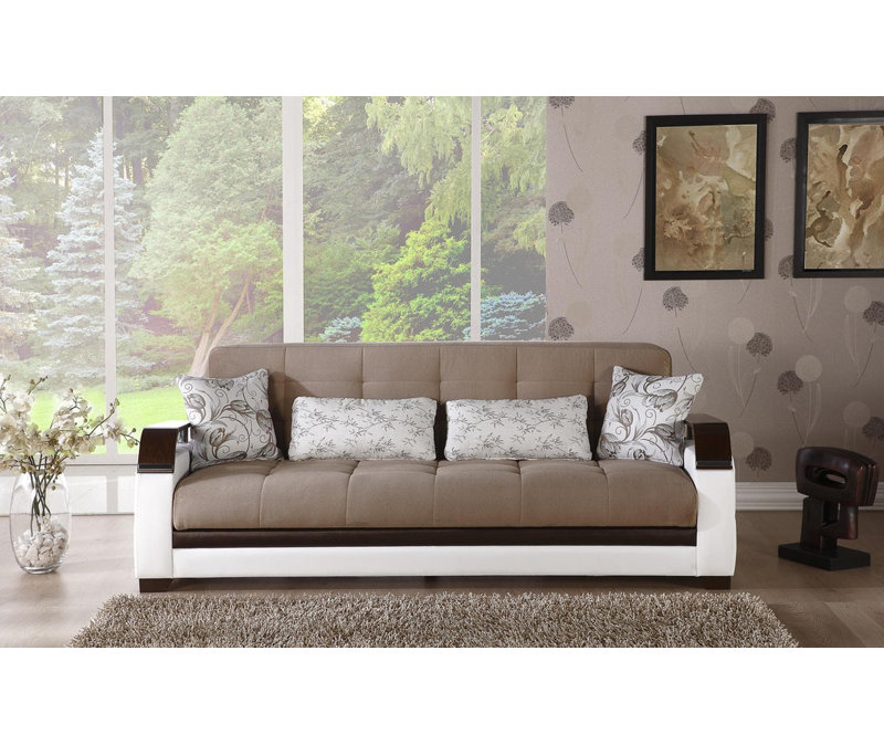 Mylisa 88.2'' Upholstered Convertible Sofa, Khaki/White 100% Polyester