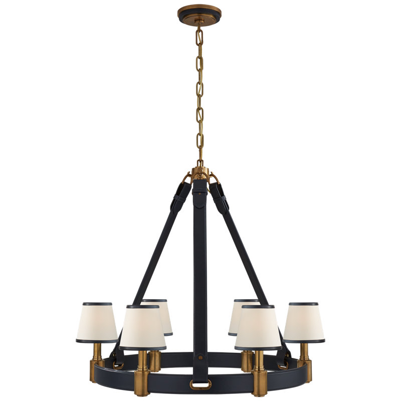 Ralph Lauren Riley 6 Light Medium Chandelier, Natural Brass/Navy
