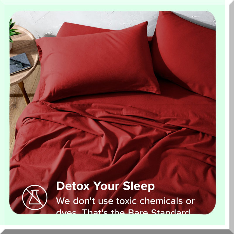 Lux Flannel Queen Sheet Set - Ultra Soft Heavyweight Double Brushed Flannel Sheets with Deep Pockets - Red Color