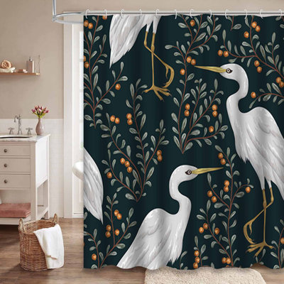 Rideau de douche imperméable avec 12 crochets Lake Bird Plants Art MarshHue