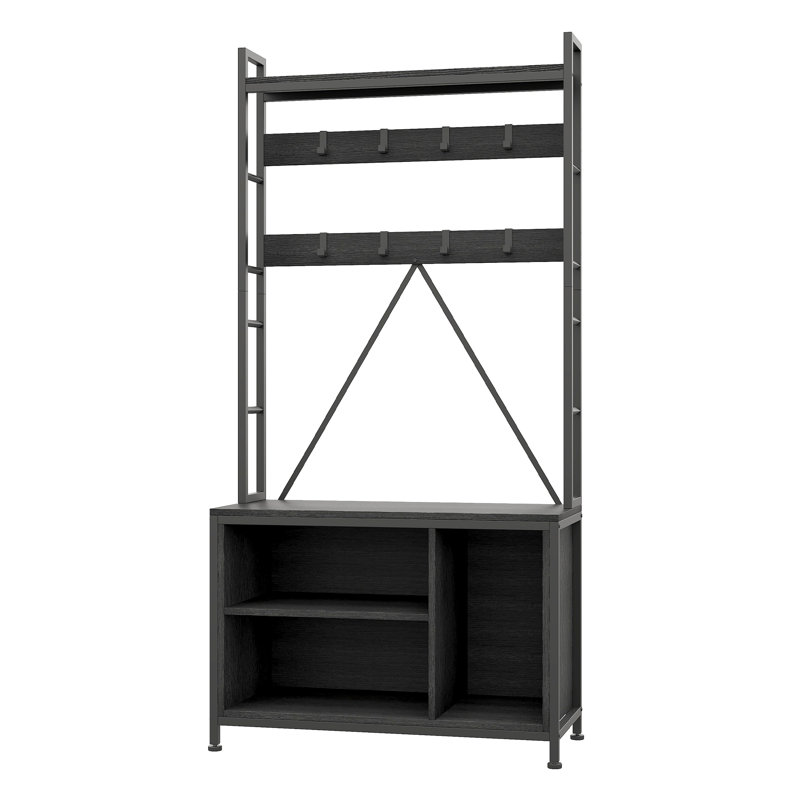 Hall Tree with Bench and Coat Rack in Brown - 36.41" Entryway Shoe Bench with Removable Hooks and Top Shelf, 5-in-1 Freestanding Storage for Entry Area or Mudroom (36.41"L x 13.77"W x 69.88"H)