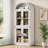 White Farmhouse Arched Glass Door Bookshelf 71.4" Tall Wooden Display Cabinet for Living Room Office