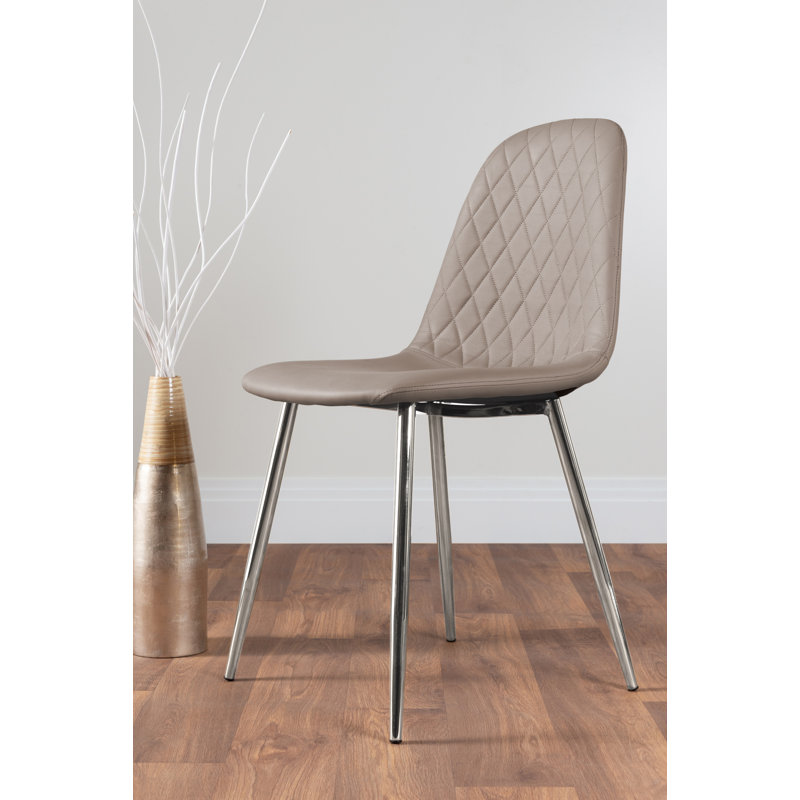 Tierra Sleek Metal and Glass Round Dining Table Set with 6 Faux Leather Upholstered Dining Chairs, Cappuccino Beige