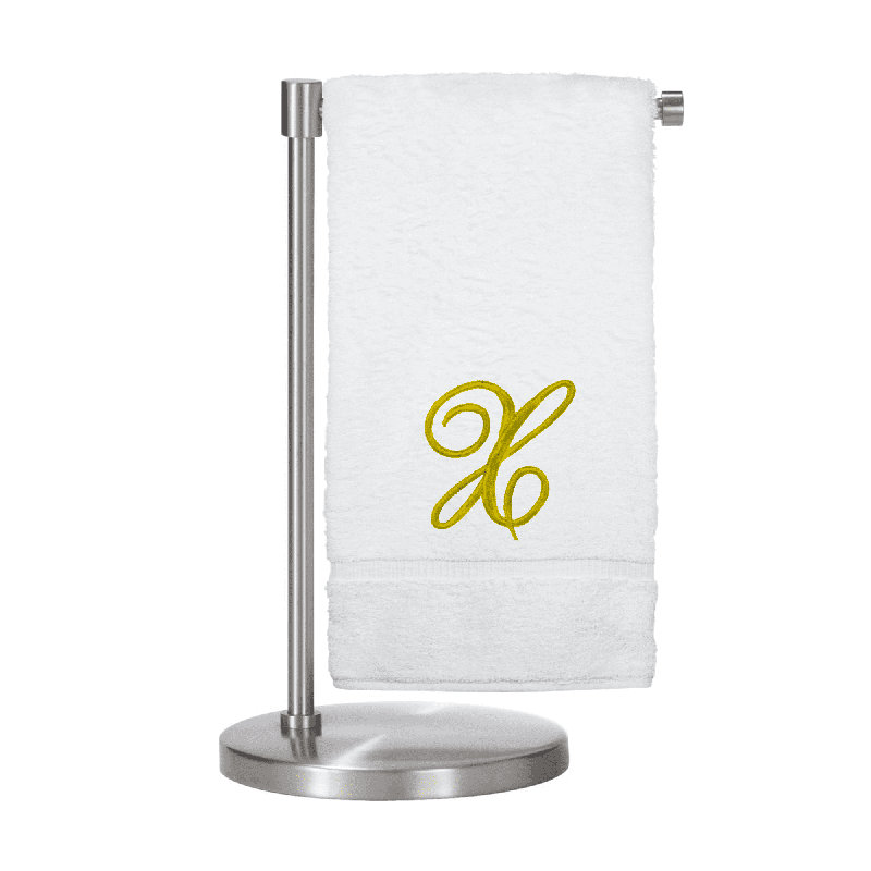 Serviettes de bain monogrammées - ensemble de 1 - lettre en script, X, Blanc / Doré