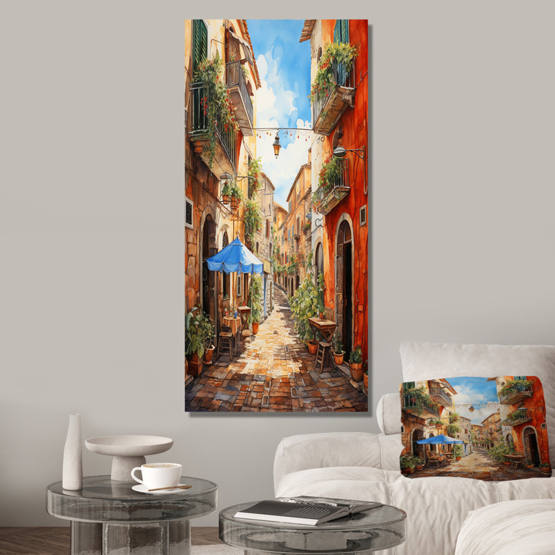 «Italian Village Essence 1», art mural Italie, Toile tendue, H 60 po x l 28 po x P 1,5 po