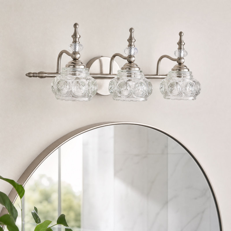 Vintage-Style Nickel-Finish Three-Light Bathroom Vanity Light, Nickel