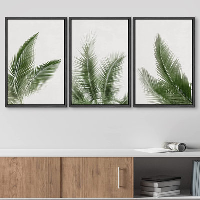«Minimal Botanical Green Tropical Jungle Palm Tree Leaf Botanical Simple Décor», reproduction d'art encadrée sur toile 3 pièces