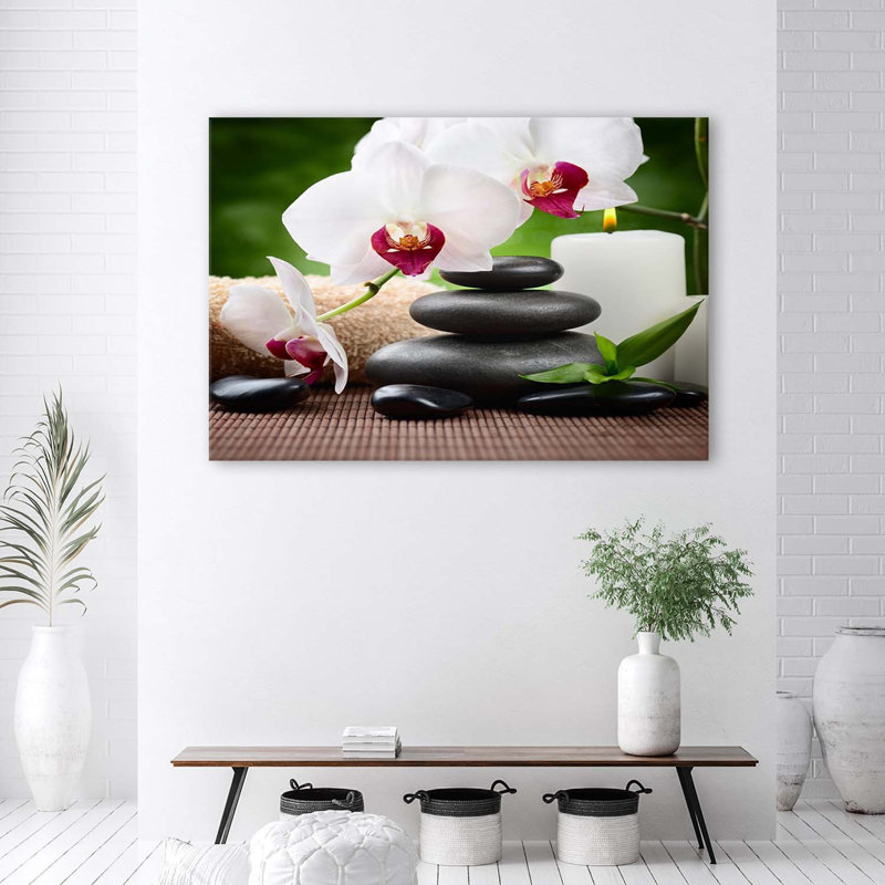 Zen Orchid Flowers - No Frame Print on Canvas, 80cm H x 120cm W
