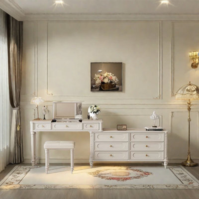 Zacklyo Cream Style Solid Wood Dressing Table | Wayfair