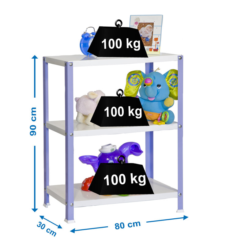 Vanness 80 cm W Steel Adjustable Height Shelving Unit, 90cm H x 80cm W x 30cm D, Violet/White