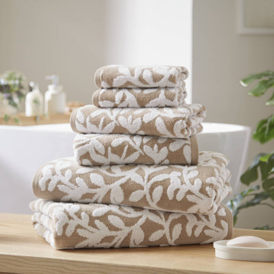 Skyler Taupe 100% Cotton 550 GSM Floral Jacquard 6-Piece Towel Set