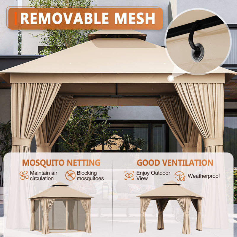 10 Ft. W X 10 Ft. D Steel Patio Gazebo The Soft Roof Gazebos, Beige
