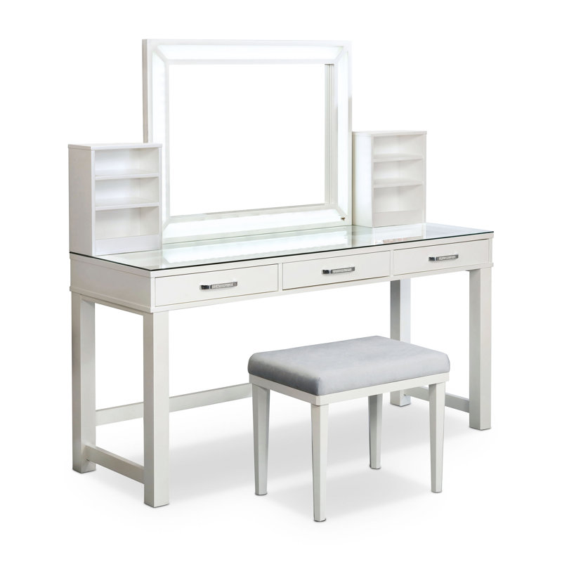 Ensemble coiffeuse et tabouret Castlebar, Blanc