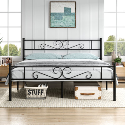 Kempst 14 Inch Queen Size Metal Platform Bed with Headboard and Footboard, Heavy Duty Mattress Foundation with Steel Slats Support, No Box Spring Needed, Under Bed Storage