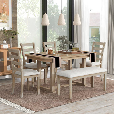Ensemble de table de salle à manger 6 pièces en bois d'hévéa