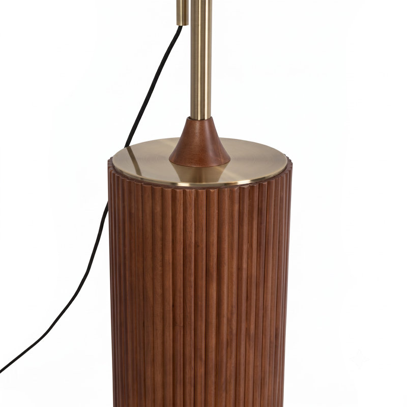 Lampe Tambo Luna 92 po - Laiton vieilli, base noyer foncé, feuille d'acier noir mat / doré, à intensité variable, ampoule incluse