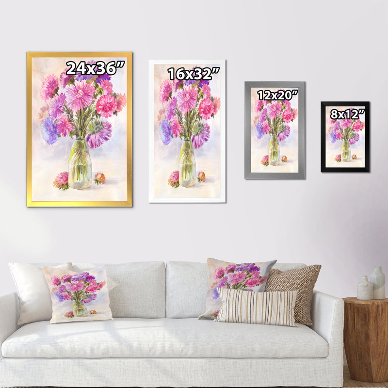 Bouquet de lilas Aster - peinture sur toile, Cadre noir, H 20 po x l 12 po x P 1 po