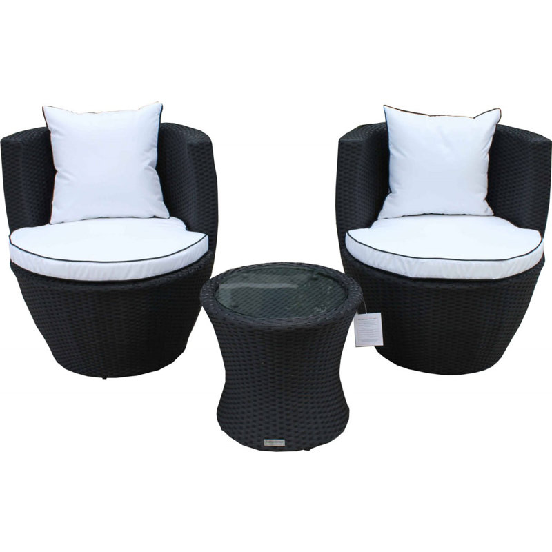 Kathleen 2 Seater Conversation Set with Cushion, Black/Vanilla