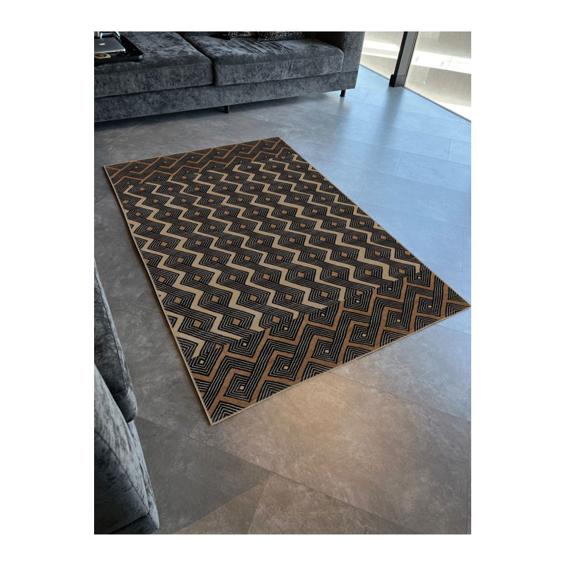 Tapis décoratif moderne à rayures zigzag foncées mélangées à motif lavable à la machine