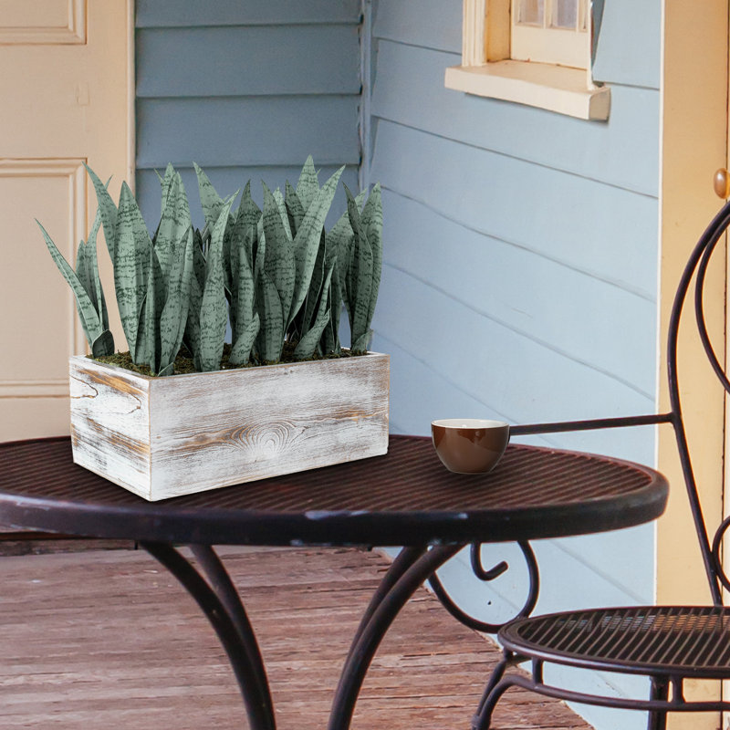 43.9cm Faux Plant in Solid Wood Planter