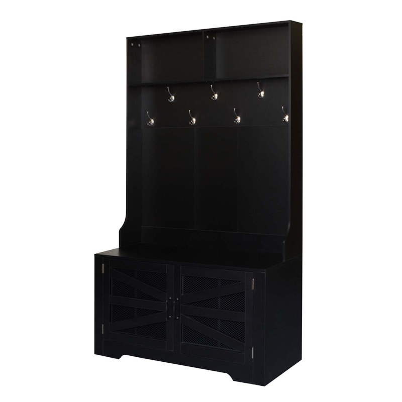 Banc d'entrée avec portemanteau, 3 en 1 et tablettes réglables, portemanteau avec 7 crochets pour l'entrée, salon, Noir