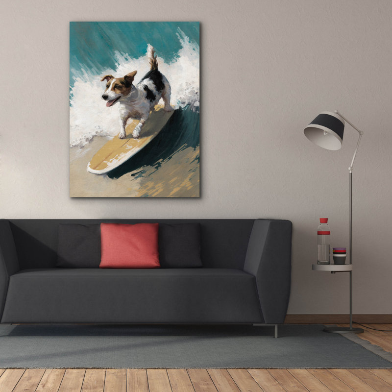 «Dog On A Wave» par Svetlana Aleynikova, art mural sur toile, H 54 po x l 40 po