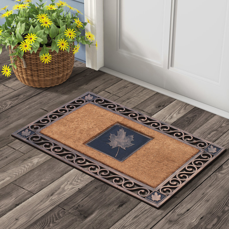 Rectangular Brown and Copper Coir Rubber Outdoor Doormat
